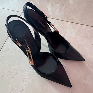 Versace Black Suede Safety Pin Pumps